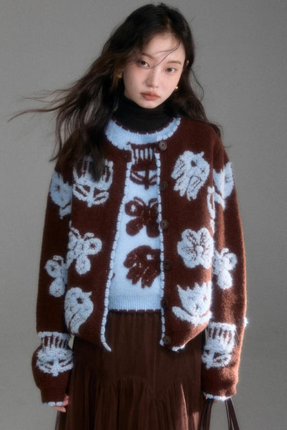 Velvet Jacquard Cardigan Set-Up