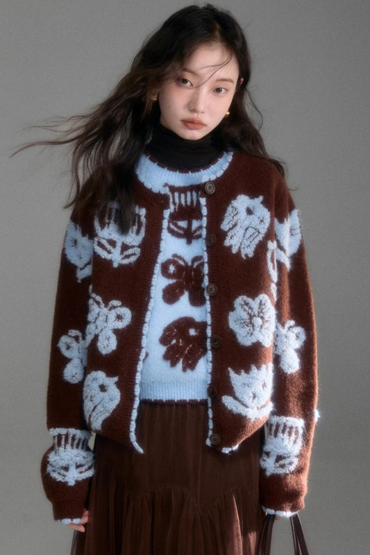 Velvet Jacquard Cardigan Set-Up