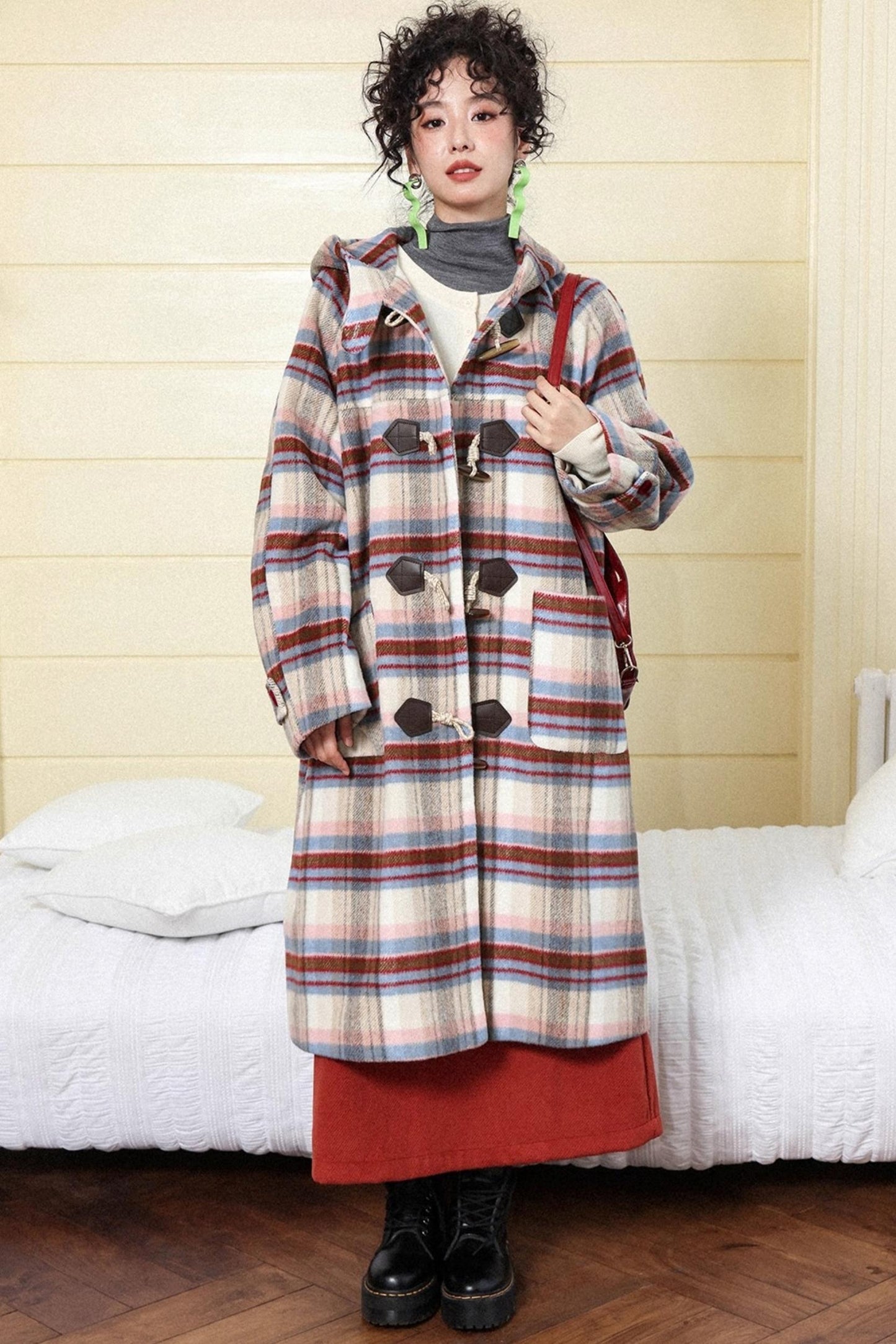 Velvet Dream Plaid Hooded Wool Jacket