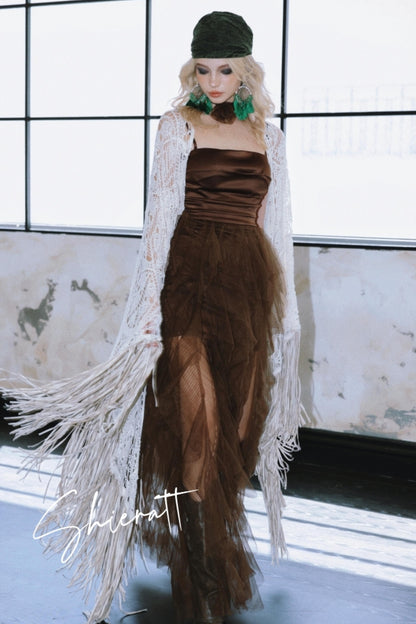 Chocolate Satin Halter Dress