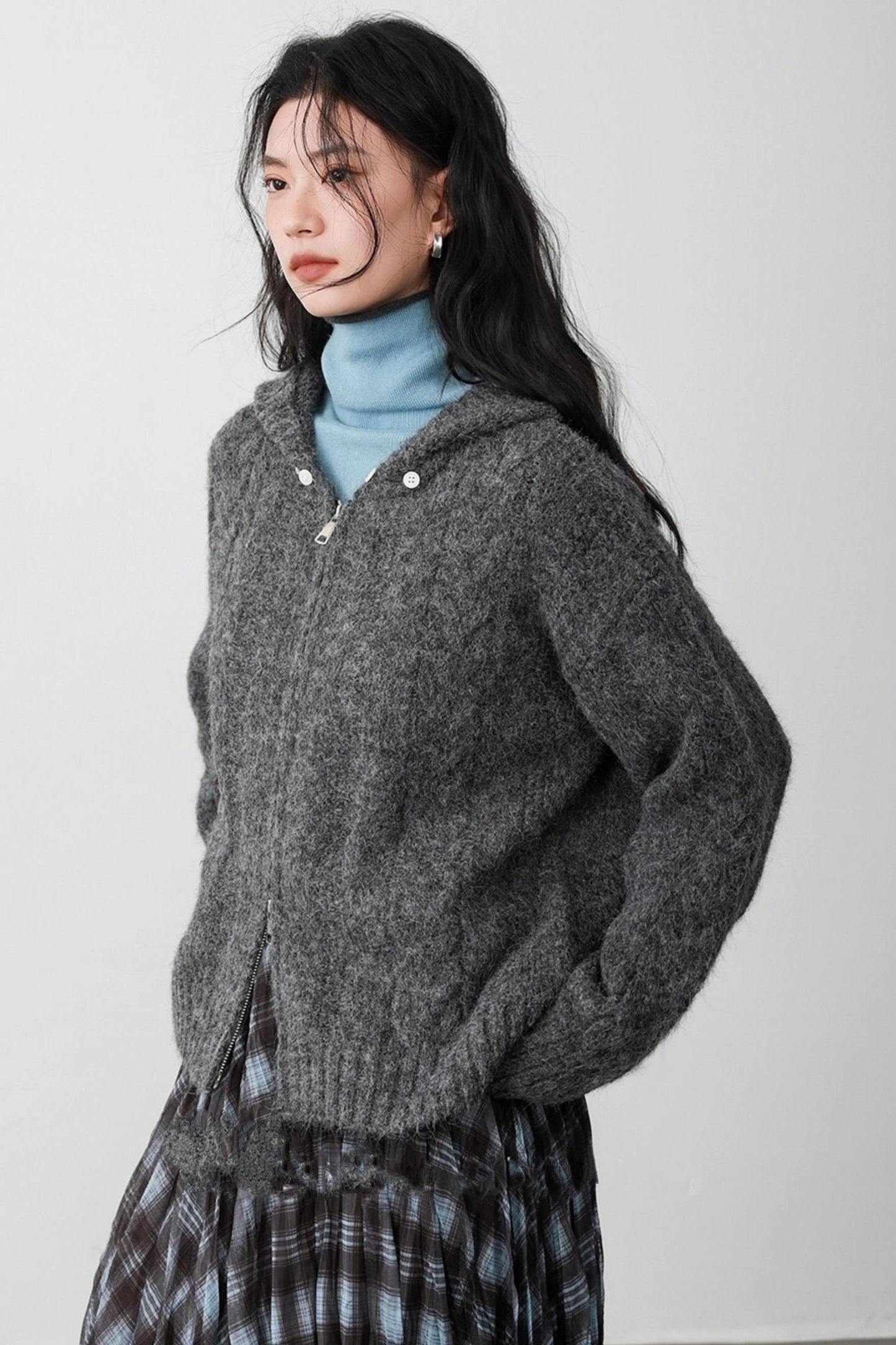 Fog Gray Fur Collar Hooded Jacket