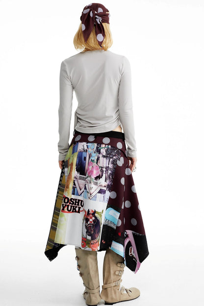 Street Print Deconstructed Stitched Skirt