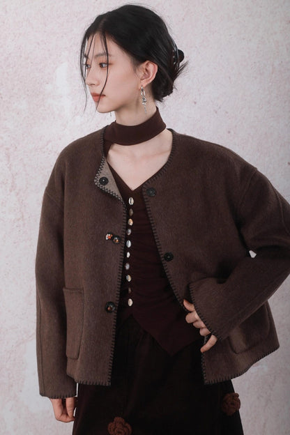 Caramel Coffee Shell Buckle Streamer Top