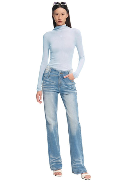 High Neck Long Sleeve Knit Wool Top