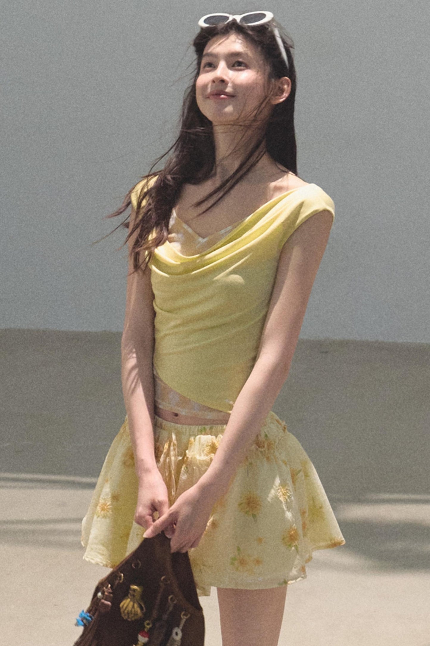 Swing Neck Check Slim Fit Crop Top