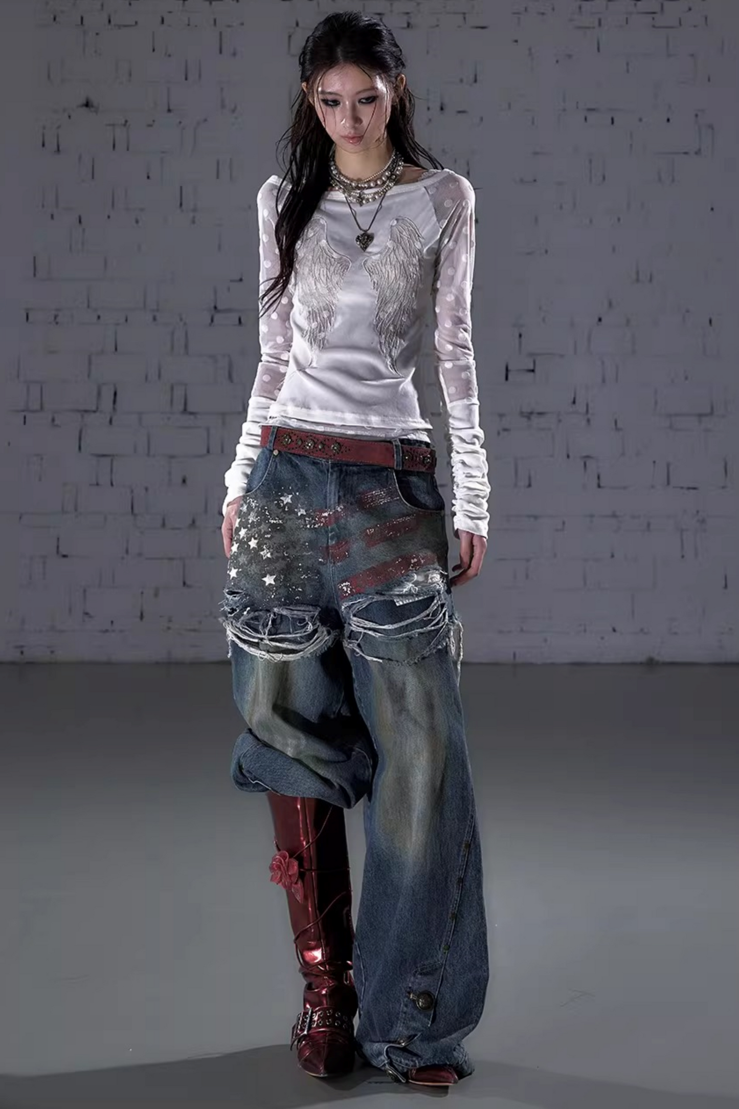 Barock beflockte Stickerei-Bluse