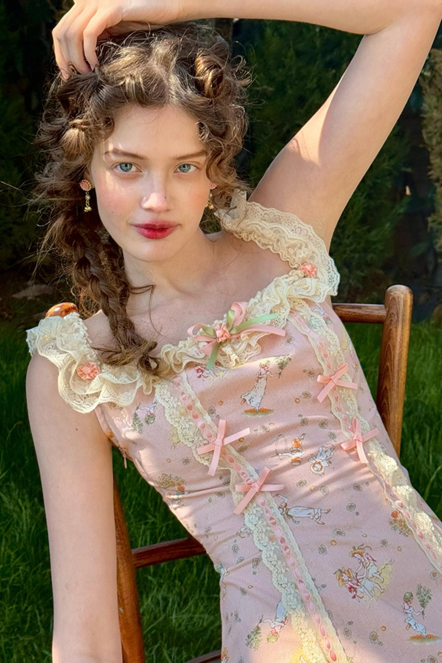 Pink Almond Lace Halter Dress