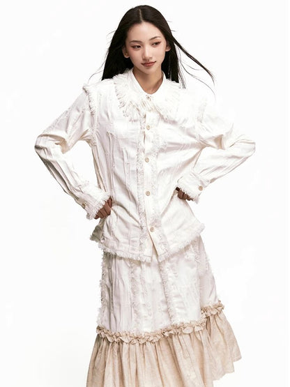 Fringed Mousse Pleated Shirt