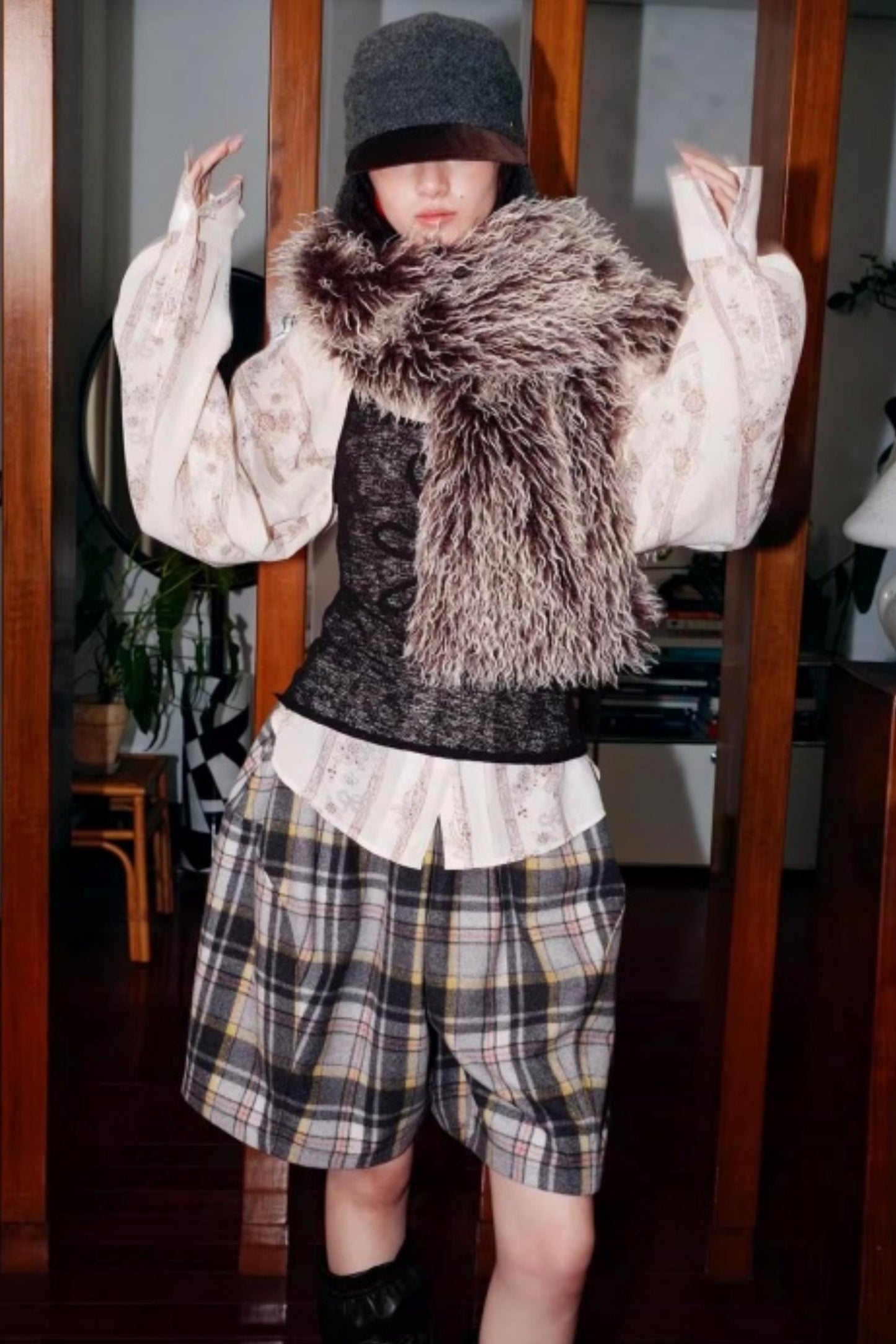 Vintage Plaid Wide-Leg Shorts