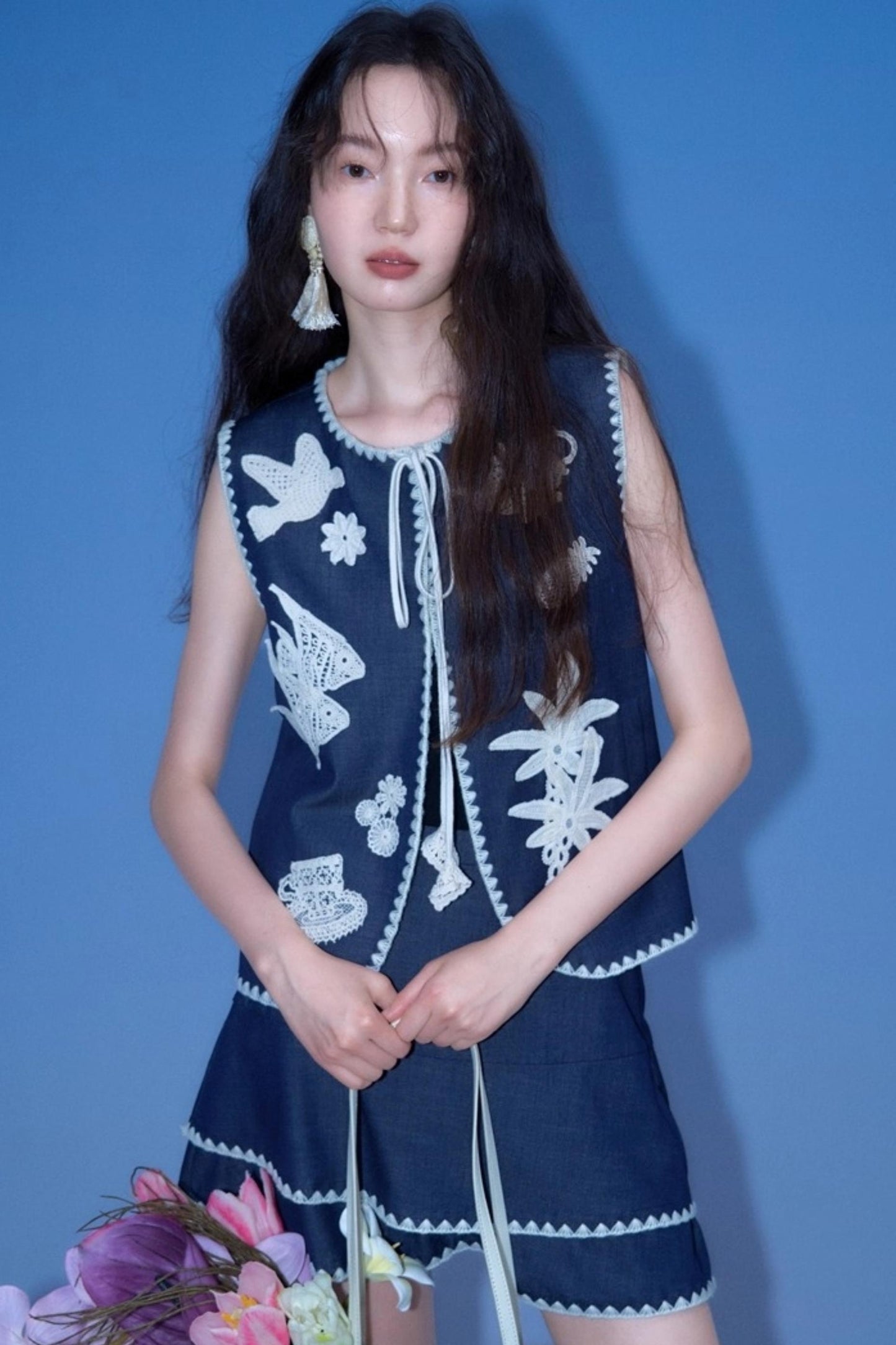 Island Tea Flower Embroidered Top & Skirt Set-Up