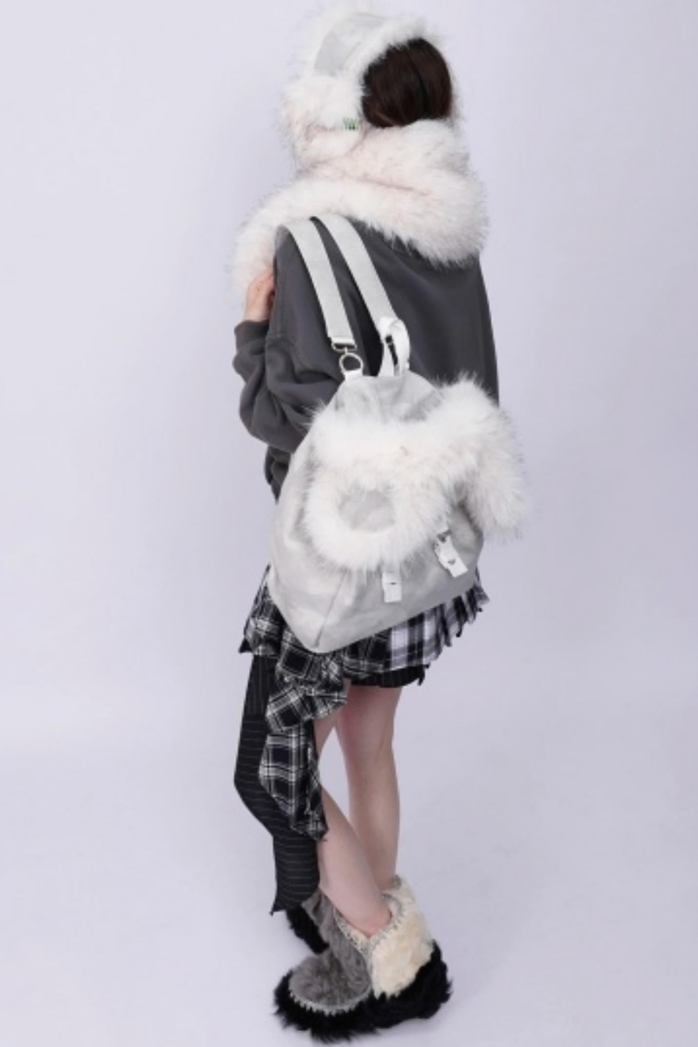 Furry Bear Crossbody Backpack