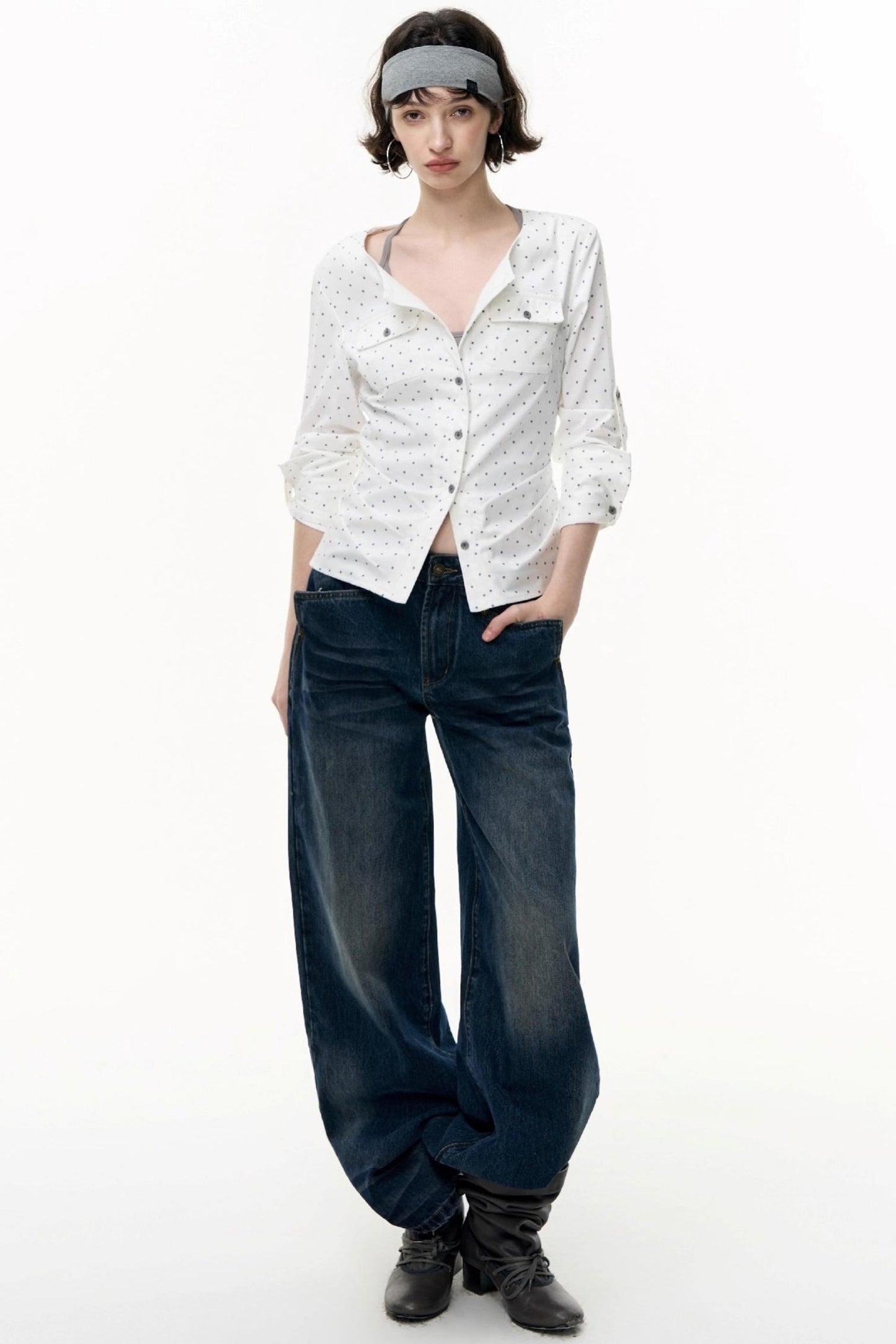 Retro Polka Dot Long Sleeve Shirt