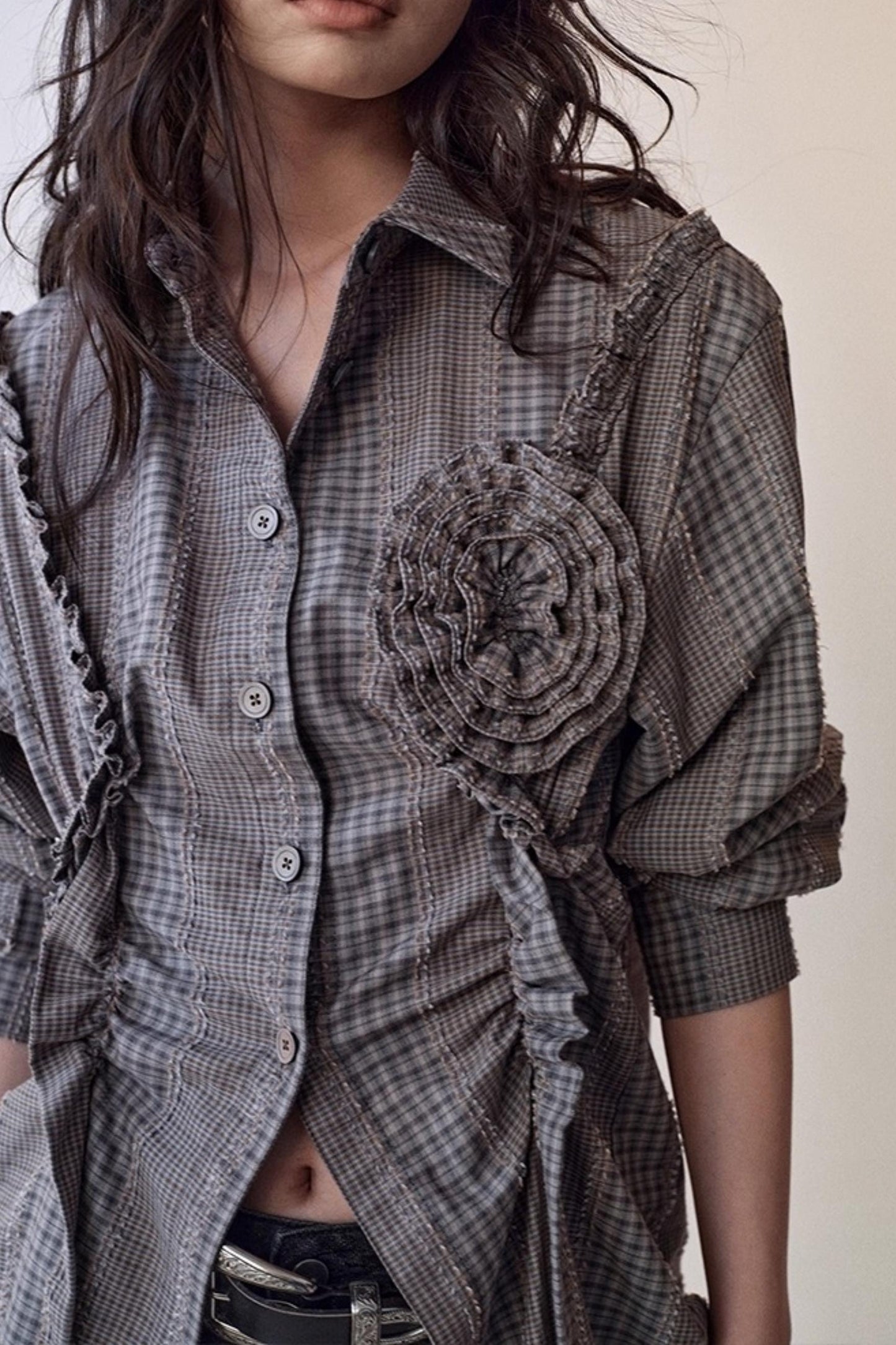 Petal Plaid Flower Shirt Set-Up