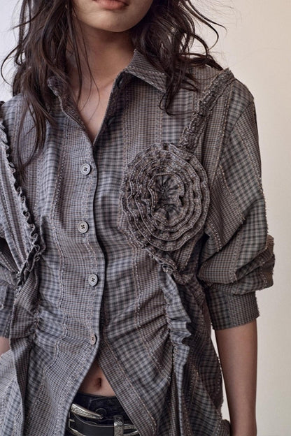 Petal Plaid Flower Shirt Set-Up