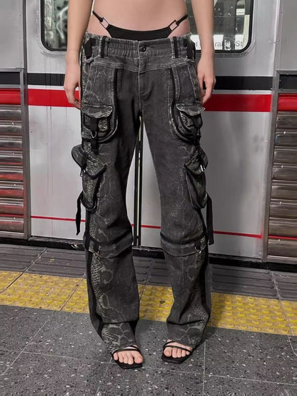 Low-rise wide-leg work pants