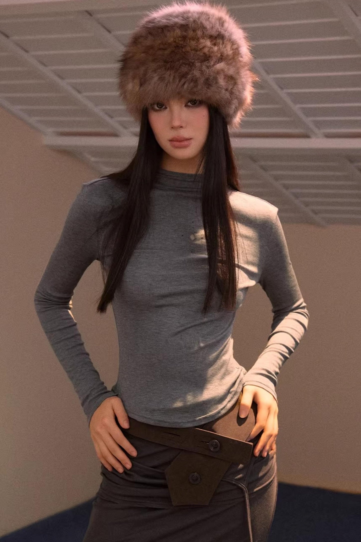 Half-Turtleneck Long Sleeve Top