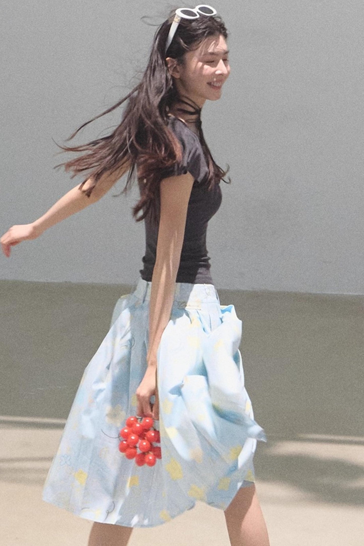 Poplin Pleated Midi Skirt