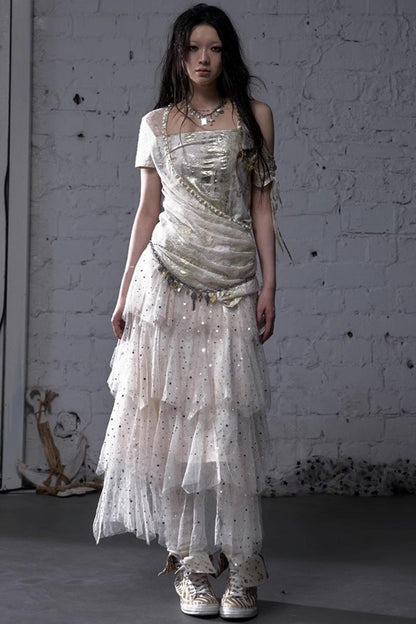 Fairycore Star Tiered Mesh Skirt