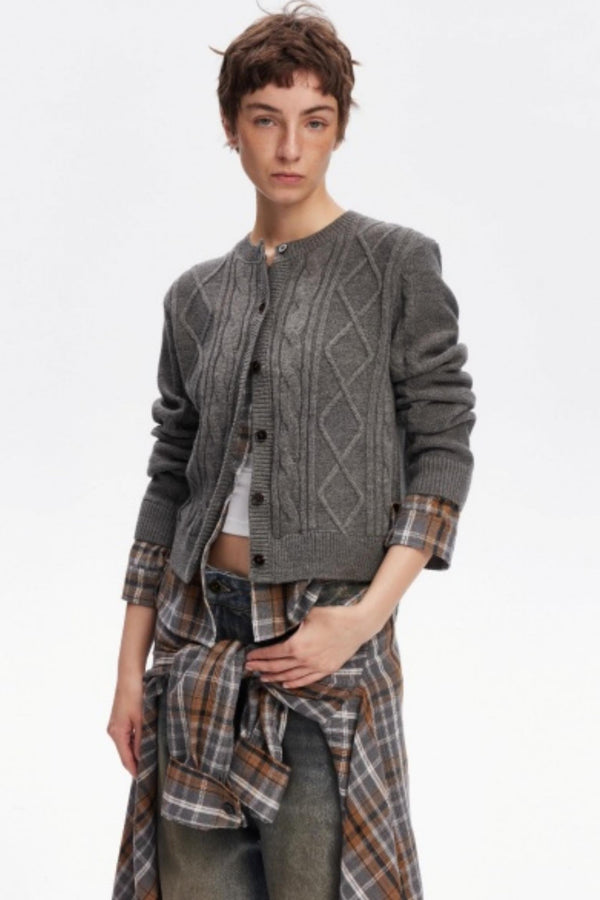 Wool Twist Pattern Cardigan Set-Up