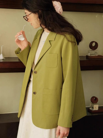 Green Literary Loose Suit Jacket