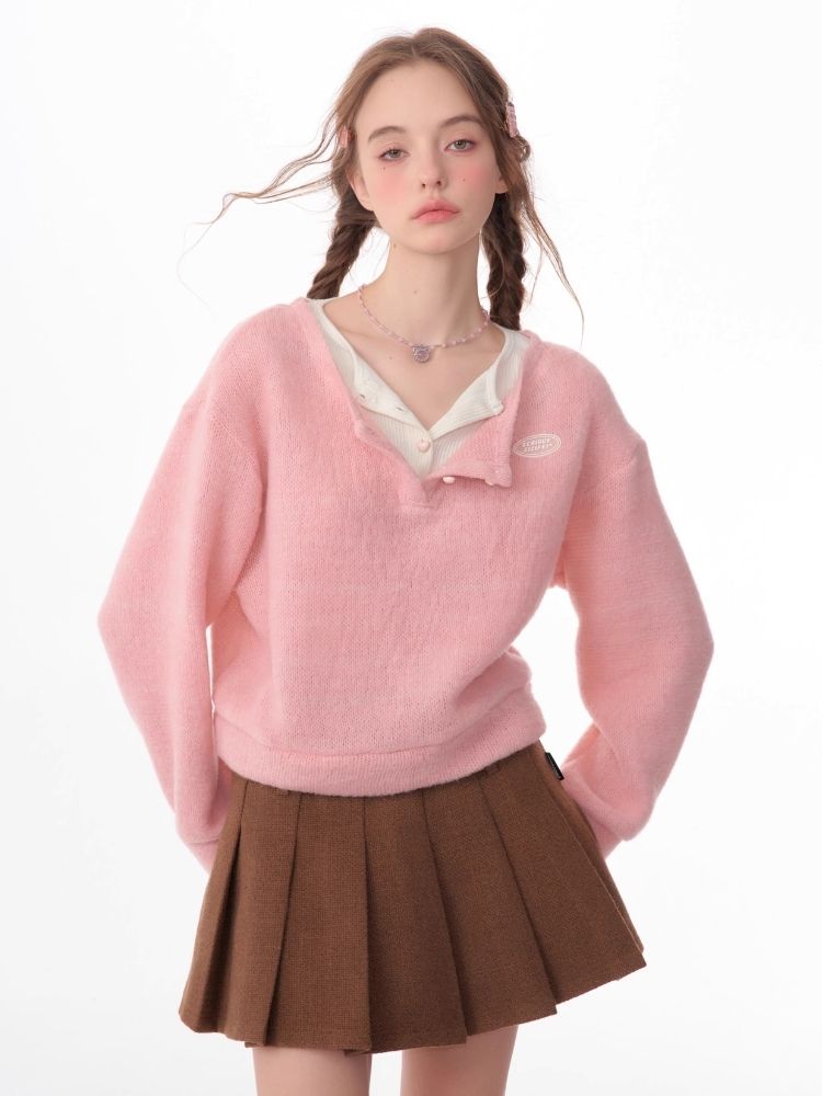 Lazy wind false two-piece sweater