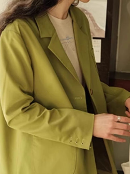 Green Literary Loose Suit Jacket