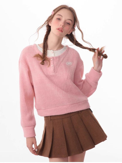 Lazy wind false two-piece sweater