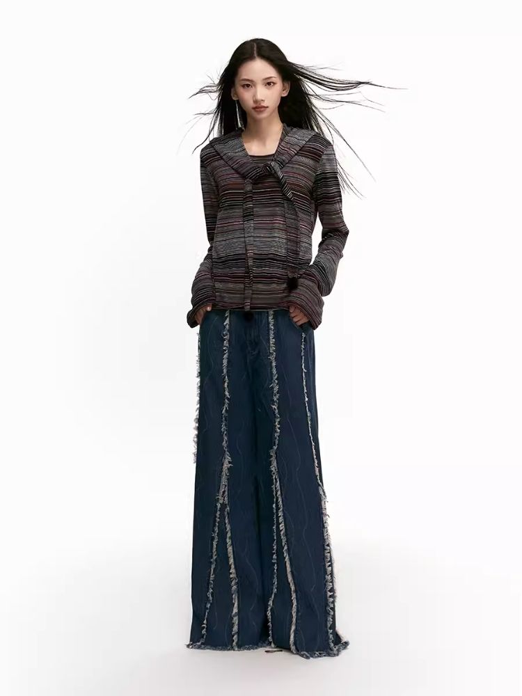 Raw Edge Wide Leg Fishtail Jeans