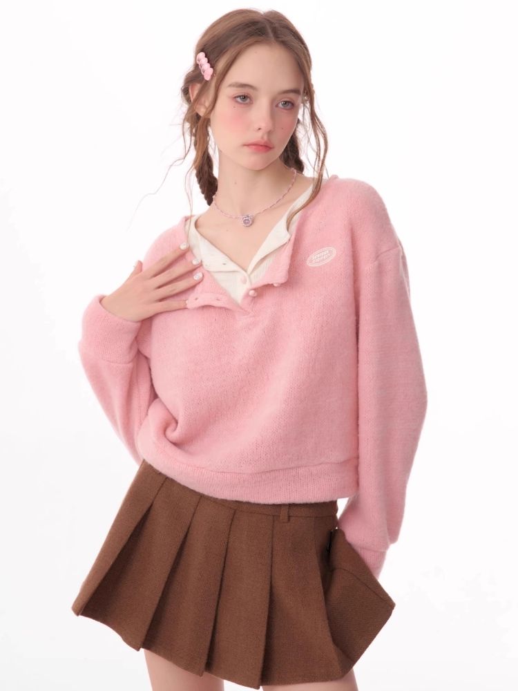 Lazy wind false two-piece sweater