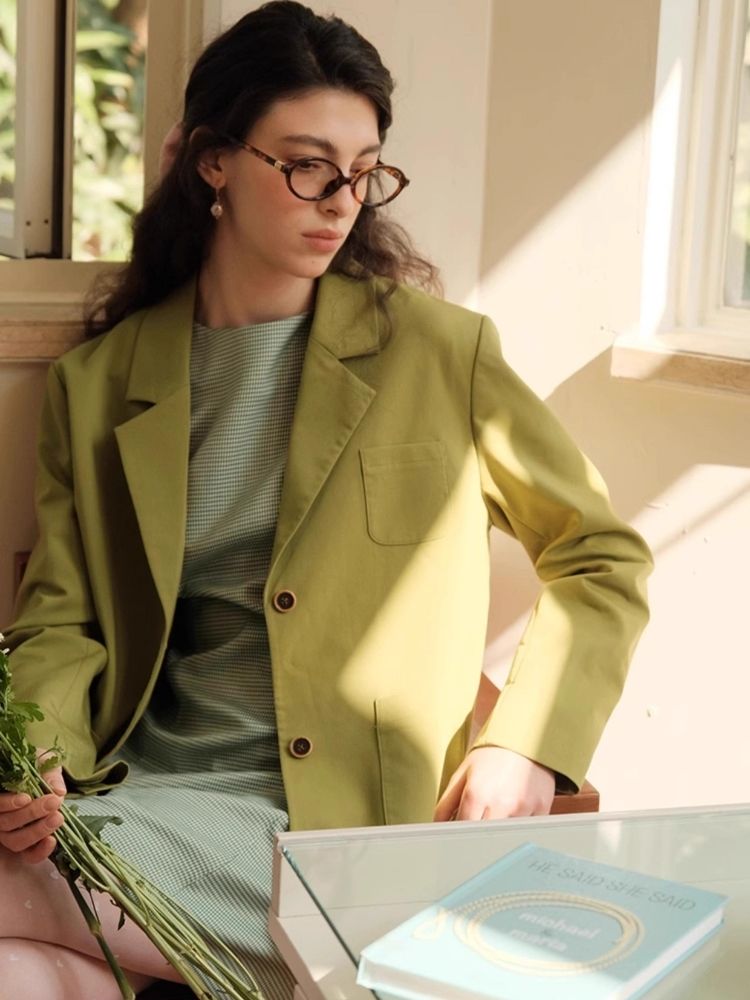 Green Literary Loose Suit Jacket