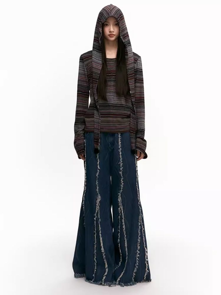 Raw Edge Wide Leg Fishtail Jeans