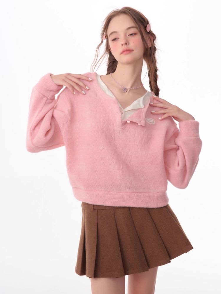 Lazy wind false two-piece sweater