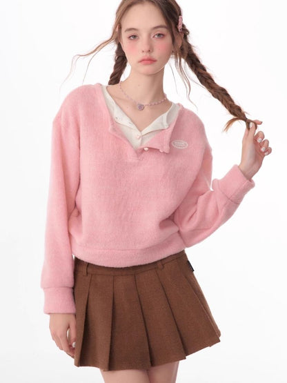 Lazy wind false two-piece sweater