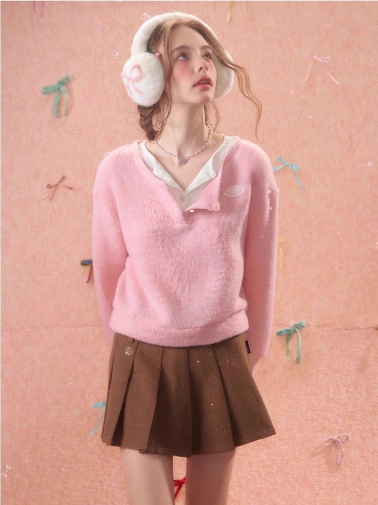 Lazy wind false two-piece sweater