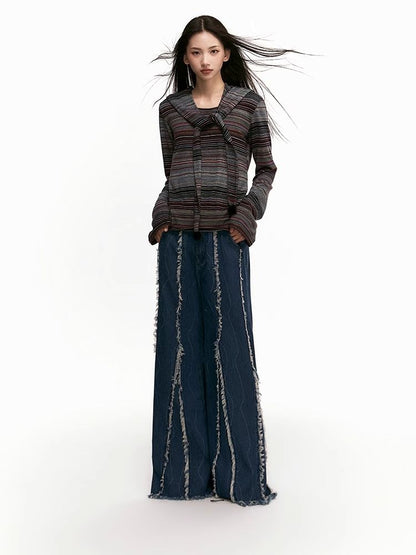 Raw Edge Wide Leg Fishtail Jeans