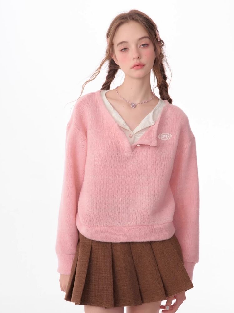 Lazy wind false two-piece sweater