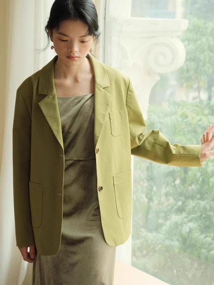 Green Literary Loose Suit Jacket