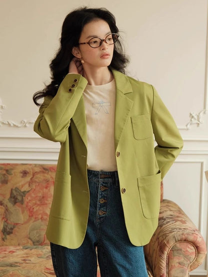 Green Literary Loose Suit Jacket