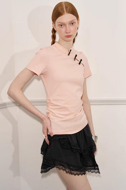 Chinese Chic Bow Short Sleeve Top