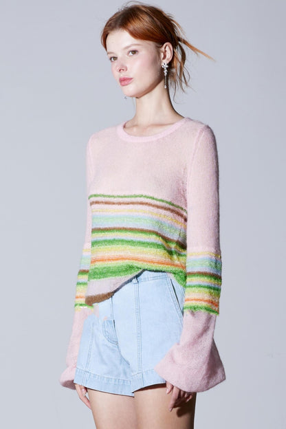 Mohair Silky Wool Rainbow Lantern Sleeve Sweater