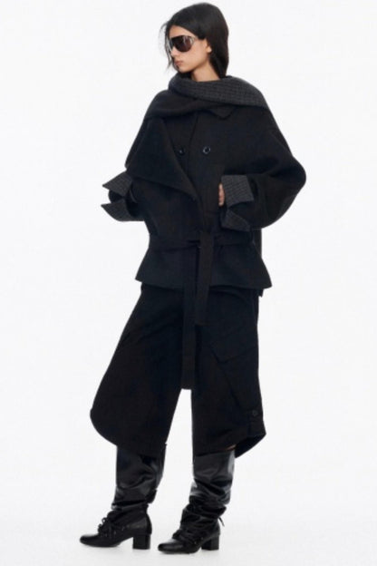 Lapel Asymmetrical Wool Coat Set-Up