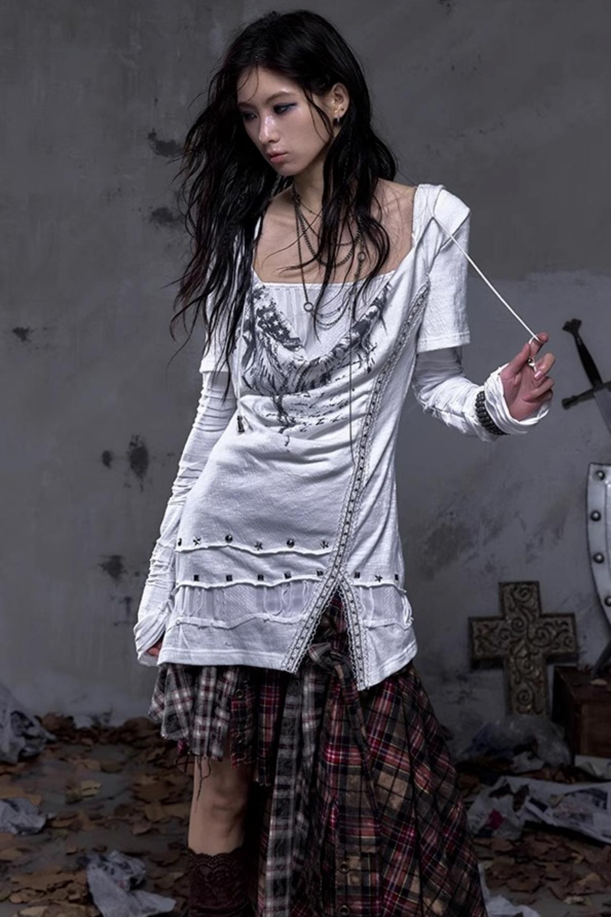 Rock Swing Collar Print Long Sleeve Dress