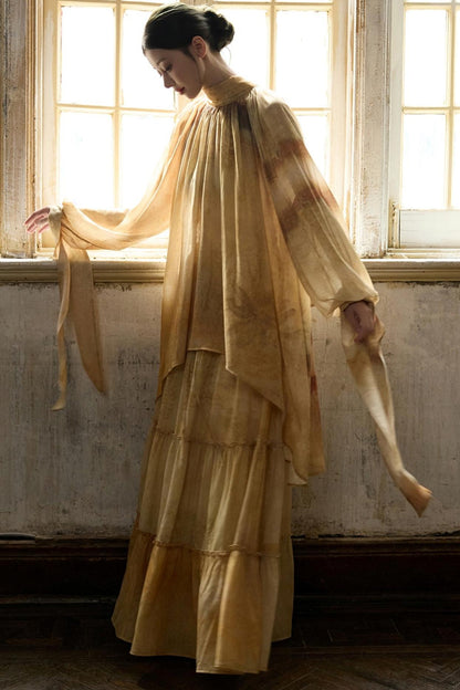 Romantic Lace-up Flowing Skirt Set-Up