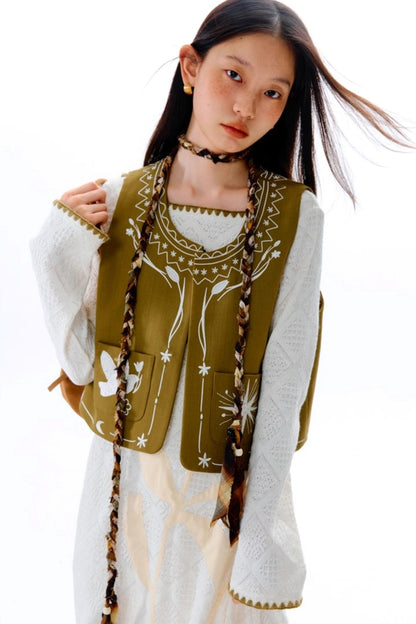 Bright Star Vintage Bird Embroidery Wool Jacket Set-Up