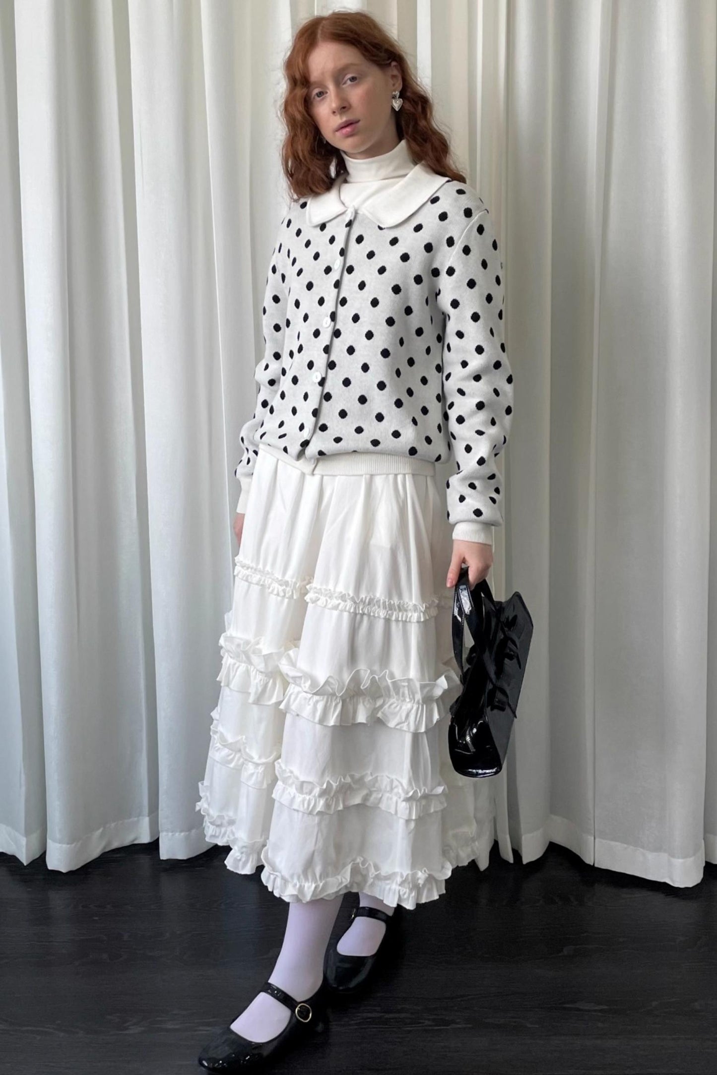 Polka Dot Doll Collar Knitted Cardigan