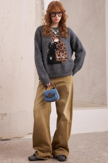 Embroidered Crew Neck Sweater