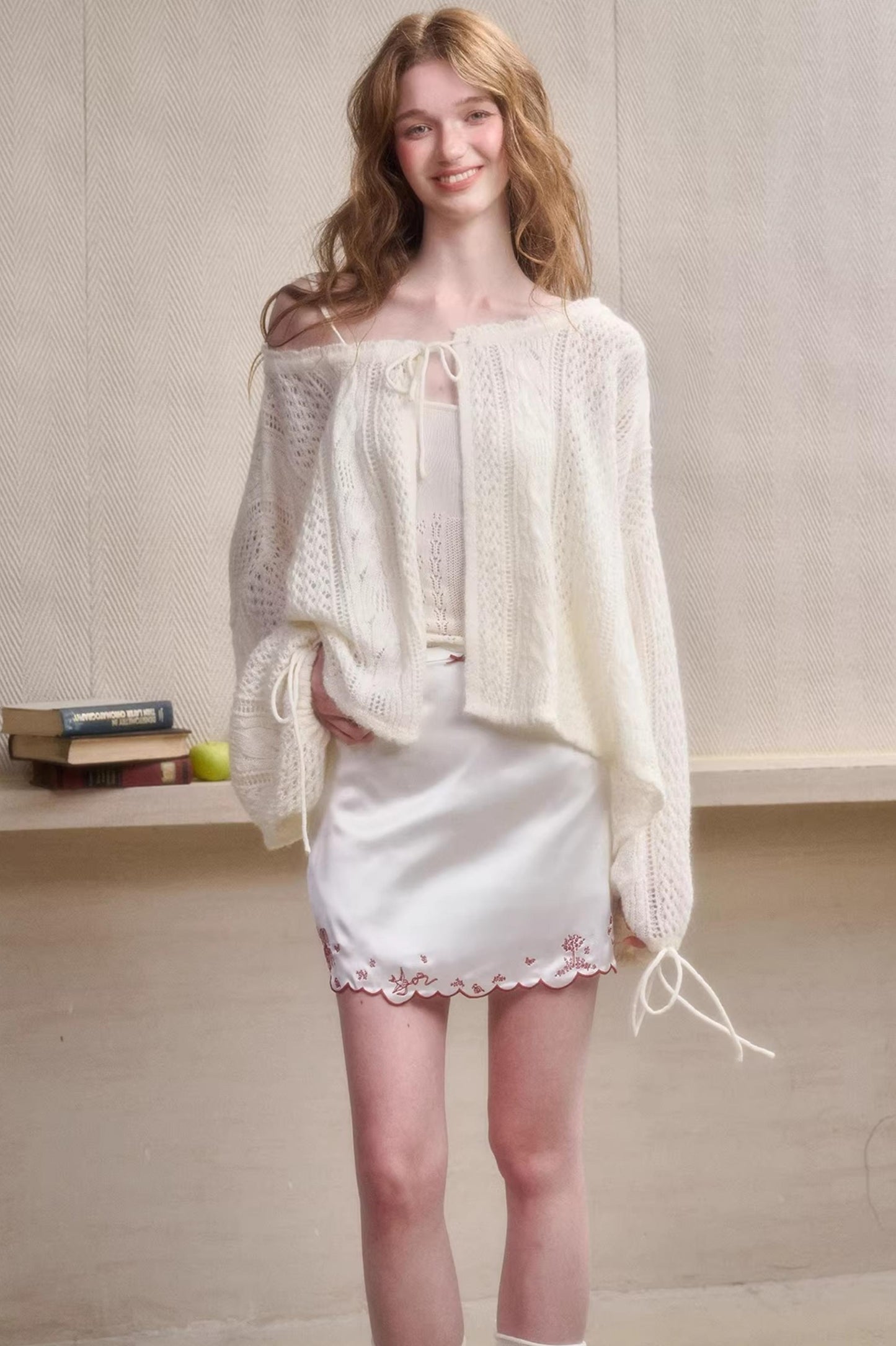 Mint Embroidered Satin Skirt