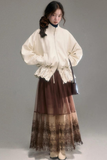 Hollow-Out Floral Leather Jacket