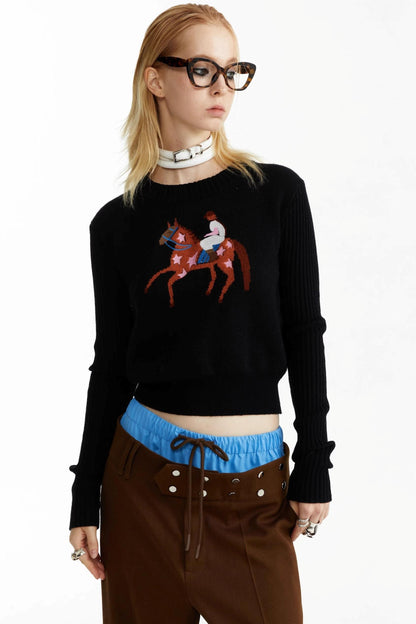 Equestrian Race Pattern Knitted Sweater