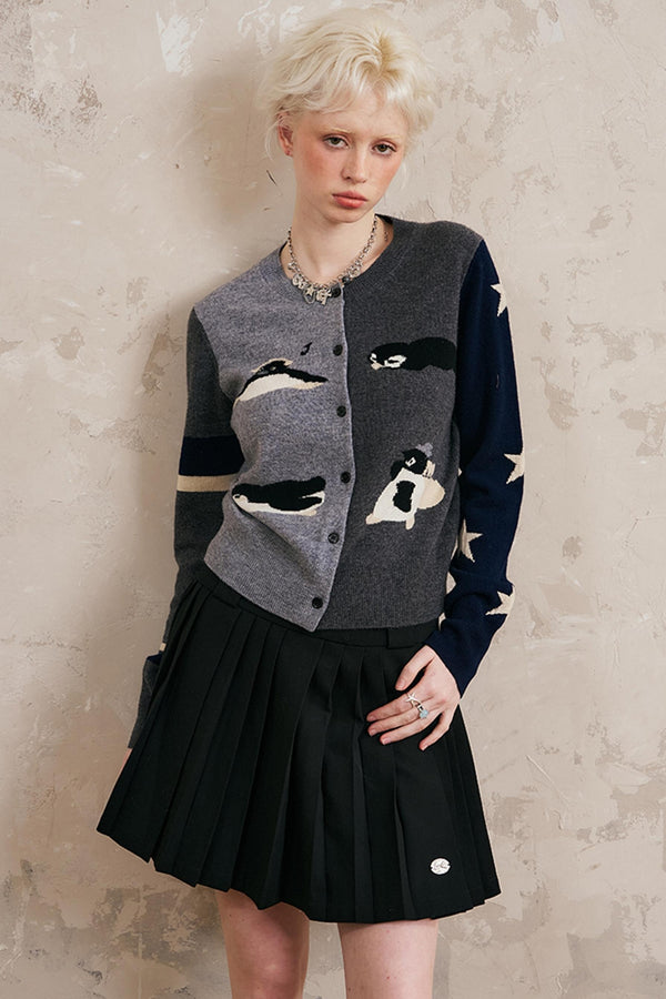 Asymmetric Color-Blocked Knit Coat